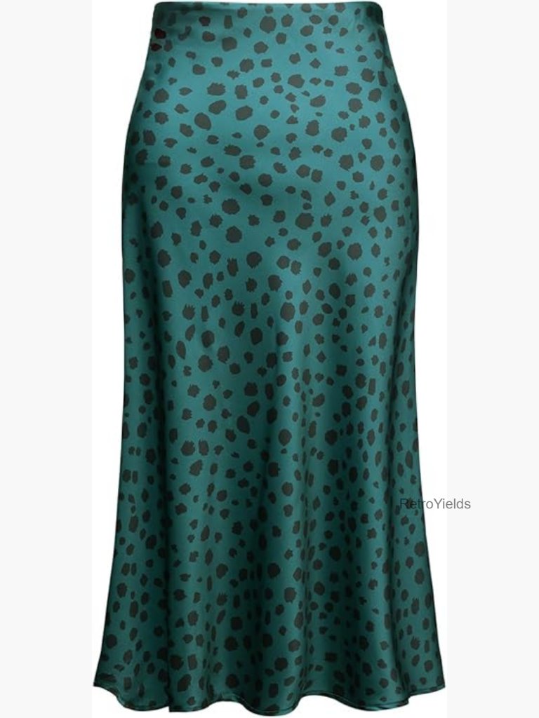 Leopard Print Midi Skirt High Waist Silk Satin A-Line Elastic Summer